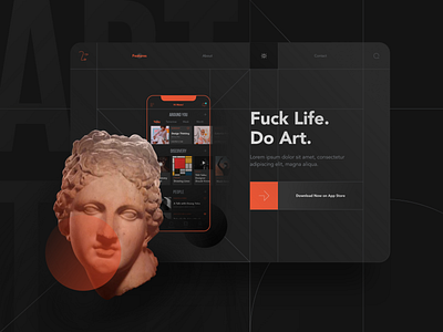 Art/Tual app Landing Page app application art branding dark theme design flat minimal ui website design