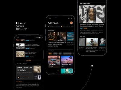 Laziiz News Reader app dark theme design news product design reading uiux