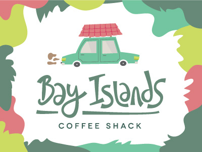 Bay Islands Coffee Shack car coffee color drive drive thru fun illustration leaves logo type typography