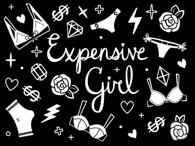 Dim the lights~ bra diamond girl hand lettering hustle illustration money panties star type underwear vector