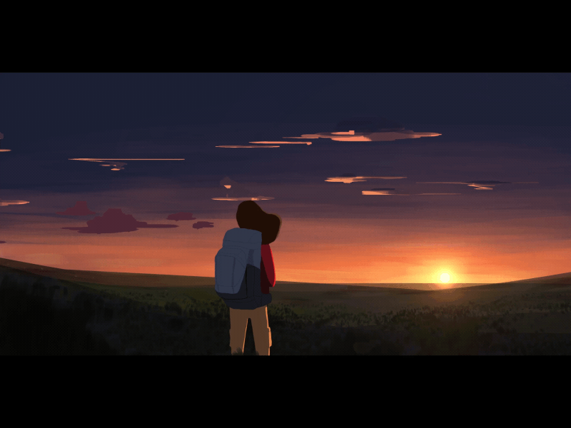 Unplugged: stepping away from technology 2d after animation character cozy effects loop soothing sunset travel