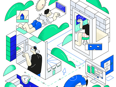 Isometric illustration of remote workflow