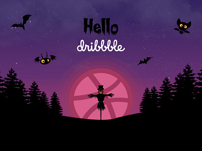 Hello Dribbble autumn forest hello helloween illustration october purple skylark vector