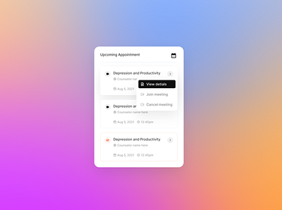 Meeting schedule with counsellor app branding design graphic design ui