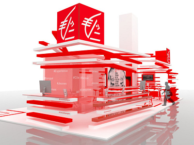 Caisse d'épargne's stand bank branding dynamique exhibition expo graphic design red sketchup space speed stand vray