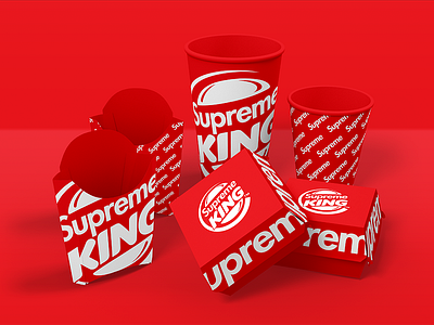 SUPREME KING ! brand branding burger burgerking clothing collaboration concept cup fastfood fries graphic design logo red supreme