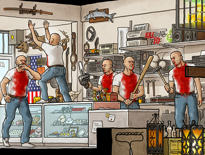 Int. Pawnshop — Day blood bruce willis butch cutaway illustration katana maxdwork movie pulpfiction tarantino