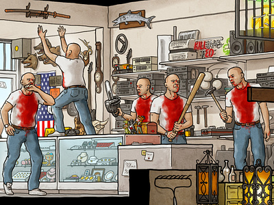 Int. Pawnshop — Day blood bruce willis butch cutaway illustration katana maxdwork movie pulpfiction tarantino