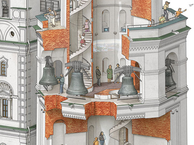 Inside the bell tower cutaway