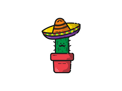 Cactus (21/30) adobe illustrator cactus dribbbleshot flatdesign icon illustration logodesigner sombrero vector