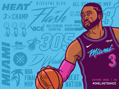 Wade #OneLastDance bold bold lines bright colors cartoon design dwyane wade graphic graphic art graphic design heat illustration miami heat miami vice onelastdance south beach sweet16 typography vector wad3 wade