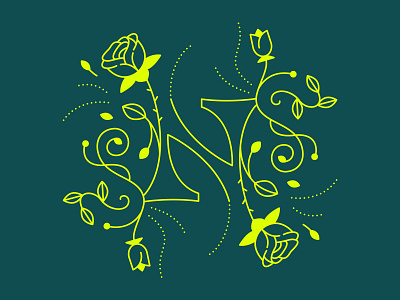 36 Days of Type / N 36daysoftype 36daysoftype14 challenge garden graphic design green leaves lettering monoline nature roses secret teal type typography typography art vector yellow