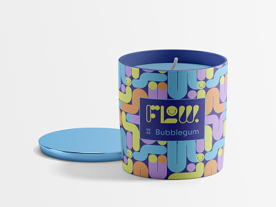 FLOW. Scented Candles blue brand branding bubblegum candle candles challenge concept dribbblecommunity glow label logo name packaging pattern product typography weekly weeklywarmup
