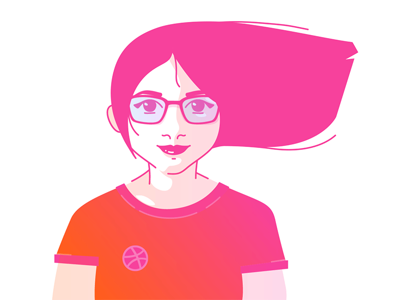 Hi Dribbble after affects animation debut girl glasses hair illustration motion graphics pink portrait self portrait vector werock wink