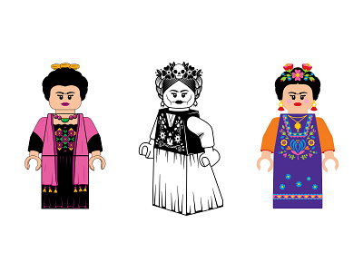 Who's your Frida? / Series 2 art artist blackwhite character design colours concept flat design flowers frida kahlo graphic design illustration lego mexican minifigure painter skull vector