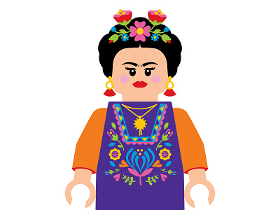 Who's your Frida? / Series 2 / E03 art artist eyebrows flat design flowers frida frida kahlo hair headshot illustration lego minifigure orange painter portrait purple