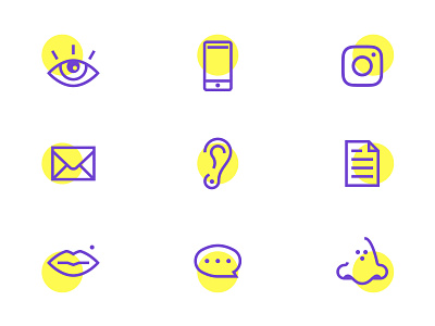 360° Experience / Icon pack 360 360 degree branding channels experience graphic design grid icon design icon pack icons iconset instagram monoline pack purple senses studio visual identity werock yellow