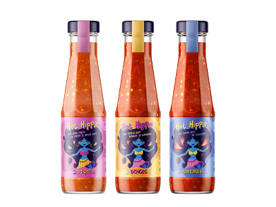 Hot Hippie [Chilli Sauce Label Design] blue bottle branding chili chilli food graphic design homemade illustration label design logo packaging pink sauce spicy vector vegan visual communication visual identity werock