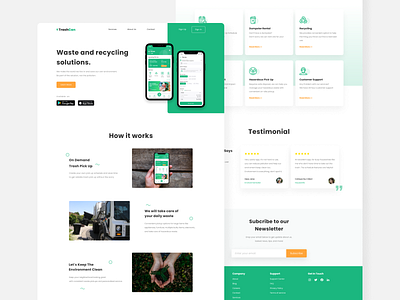 TrashCan App Promotional Landing Page clean design desktop environment go green green homepage landing page promotional trash pick up ui ux web design website