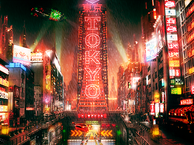 Neo Tokyo city conceptart cyberpunk future lights neo neon night photobash rain tech noir tokyo