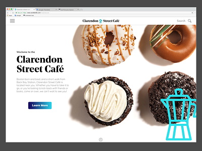 Clarendon Cafe Landing Page branding cafe design flat food food and drink identity landing page landing page ui logo minimal type typography ui web web design