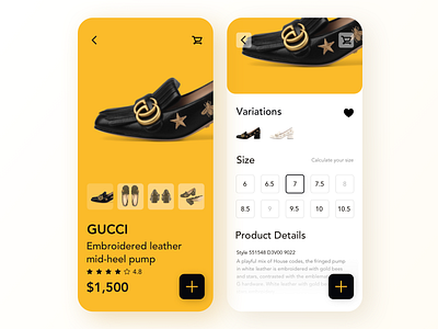 Shoes E-commerce Concept app design e commerce gucci mobile rdd shoes shop ui yellow