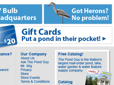 Put a pond in their pocket blue callouts copywriting footer grey myriad redesign retail