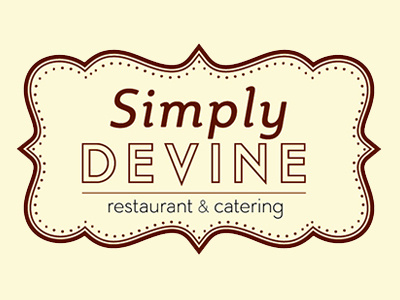 Simply Devine - alternate logo badge cassannet outline font cream dots dotted line label maroon neutraface font ornament red steinem font