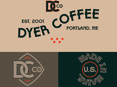 Dyer Coffee Co 2022 beans branding brown coffee coffee co company dyer icon illustrator logo maine muted orange portland sketch vector