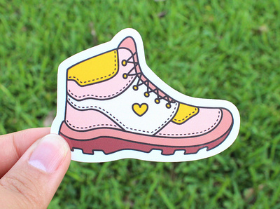 Pink hiking boot sticker boots heart hiking hiking boot illustration national parks outdoors outside pink sticker sticker trails vector