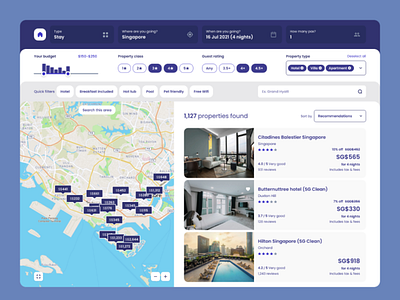 Hotel booking web application adobe xd app booking clean expedia filters hotel map minimal product design stay staycation ux xd