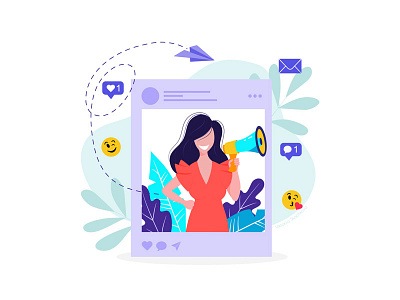 Post promotion advertising analitycs announce announcement app broadcasting character character design characters chat flat design flat illustration girl graphic art graphic design illustration landing page design megaphone vector web