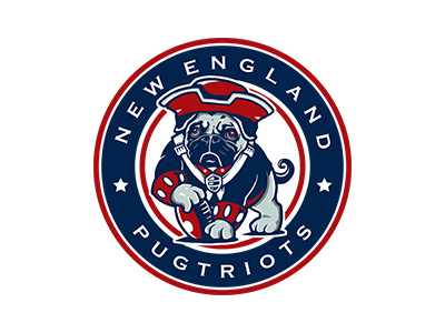 New England Pugtriots baseball character clothing dog emblem england fun logo mascot new pug t shirt