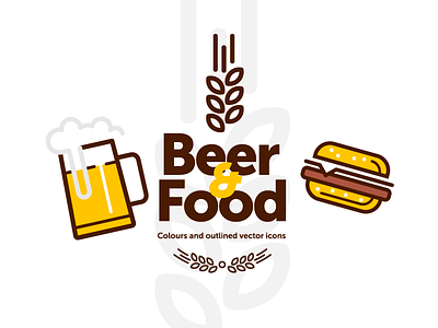 Beer&Food colors icons illustration outline