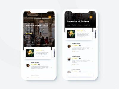 Restaurant App (Review Screens) app card food ios mobile restaurant review ui ux