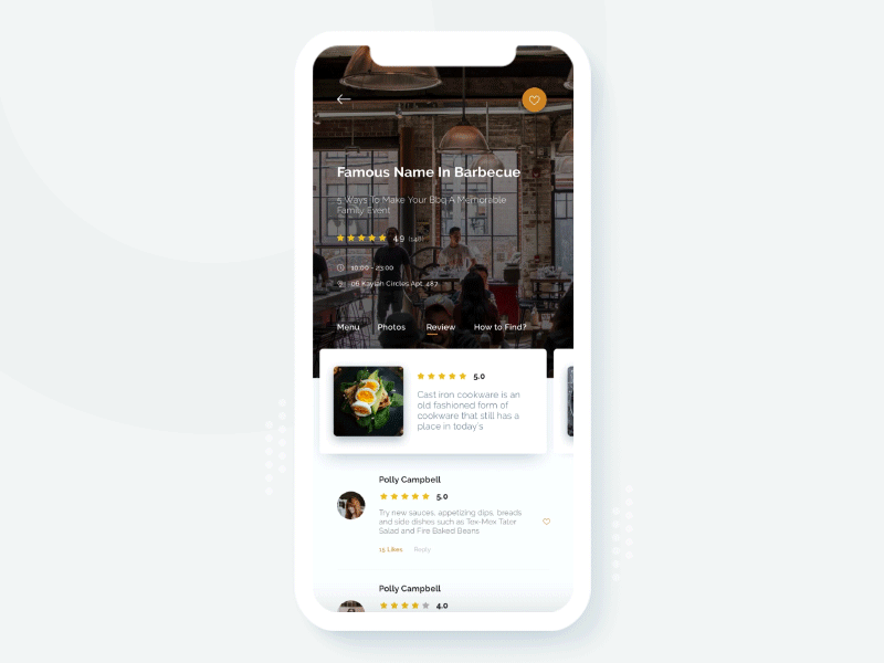 Restaurant App (Review Screens) Animated app card food interaction ios mobile motion restaurant review ui ux