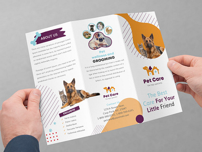 Pet Care Trifold Brochure a4 advertising animal animal brochure animals baby care bird brochure business corporate event fashion grooming hospital indesign kitten kitty magazine pet pet flyer