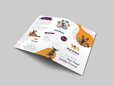 Pet Care Bifold Brochure ad animals bird brochure business care cat clean daycare dog fish grooming hospital kitten kitty pantone pet puppy sitting training