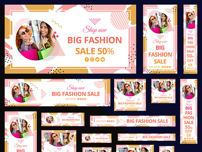 Multipurpose Fashion & Shopping Web Banners adroll ads banner set campaign clothing discount dress dress store eco banner facebook ad fashion style fashion week fast shipping flat design google adwords multipurpose offer post psd