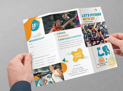 Fitness Gym Trifold Brochure brochure business coach dumbbell fit fitness fitness gym trifold brochure gym health lifestyle premium print ready spinning sport template trainer trifold weight wellness work out