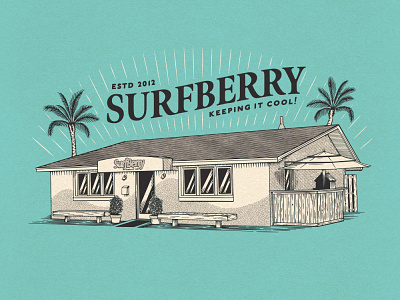 Surfberry building Illustration beach building design illustration ink linework palm palmtree pen vector