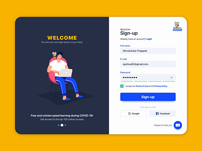 Sign-up form #CreateWithAdobeXD @daily ui challenge character design chatbot education education app education logo help like button login logo animation logodesign love online project signup xd animation xd design xddailychallenge