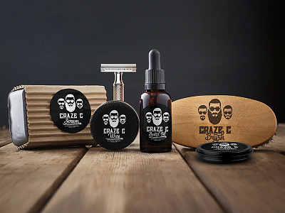 Craze C product line up beard branding brush cosmetic desig design digital graphic label logo men mockup oil package phoenix razer serum steel vector wax