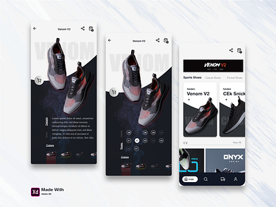 Sports Shoe Shop app adidas android app buy buy colorful design dark ui ecommerce ecommerce app flyknit2 ios luova studio modern nike sell shoe shoe shop sneak peak sneaker sneakers ui