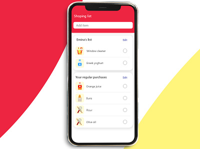 A shopping list app that keeps tracks of regular purchases. animation branding design design app flat icon ilustration logo typogaphy ui uiux ux vector web website