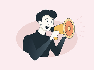 Dude with a megaphone 2d art artwork boy character characters clear design dude flat illustration job meeting megaphone message picture pink speaker vector voice