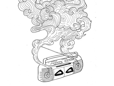 Doble cassettera bw illustration ink line nostalgia retro sketch traditionaldrawing vintage