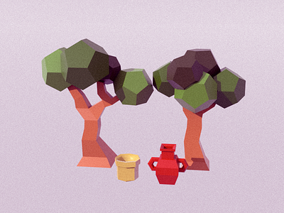 Unused Game Low Poly Assets. 3d assets game jar low poly pot render trees