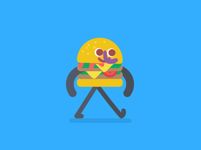 It’s Friday... Walk a Burger!! 🍔 burger color davegamez gif graphic graphicdesign illustration loop mograph motion walk walk cycle