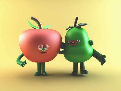 Fruit Buddies. 🍎&🍐 3d 3d modeling apple arnold arnoldrenderer character design dailyrender davegamez maya pear